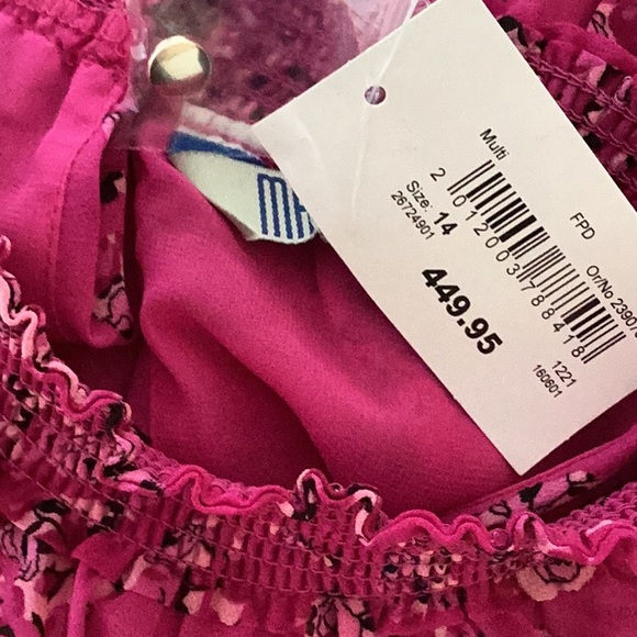 NWT Merien Hall sz 14 Pink Pattern Smocked Waist Sleeveless Halter Dress NEW - Picture 5 of 17